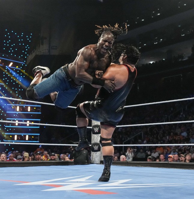 KNOXVILLE, TENNESSEE - MAY 30: R-Truth in action against JC Mateo during SmackDown at First Horizon Center on May 30, 2025 in Knoxville, Tennessee. (Photo by Michael Owens/WWE via Getty Images)